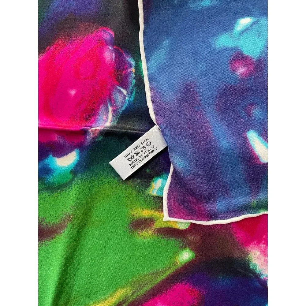 New NWOT Christian Dior Vintage Scarf Floral Hawaiin Flowers Pink Blue Green